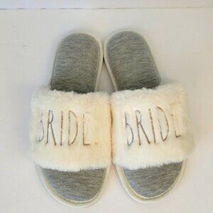 Rae Dunn BRIDE Slippers White & Gray Size Medium (7-8)